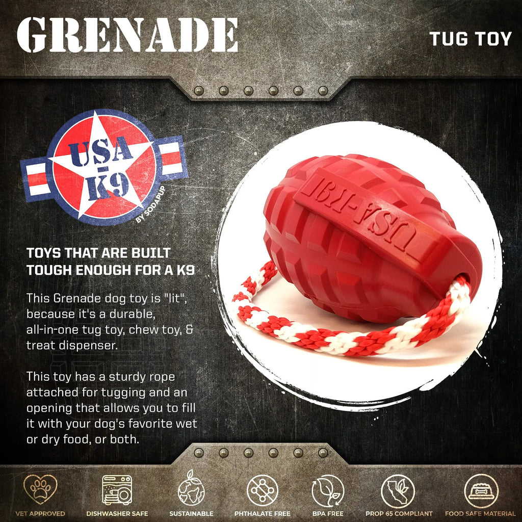 Additional product view of Rubber Treat-Dispensing Dog Toy – SodaPup USA-K9 Grenade